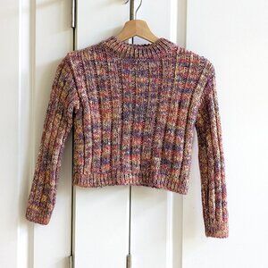 NWOT Zara Crop Sweater Girls 8-9 Pink Chunky Cable Knit Wool Blend Gold Plated
